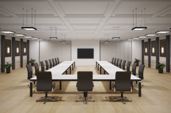 conference room with lcd tv interior 3d render